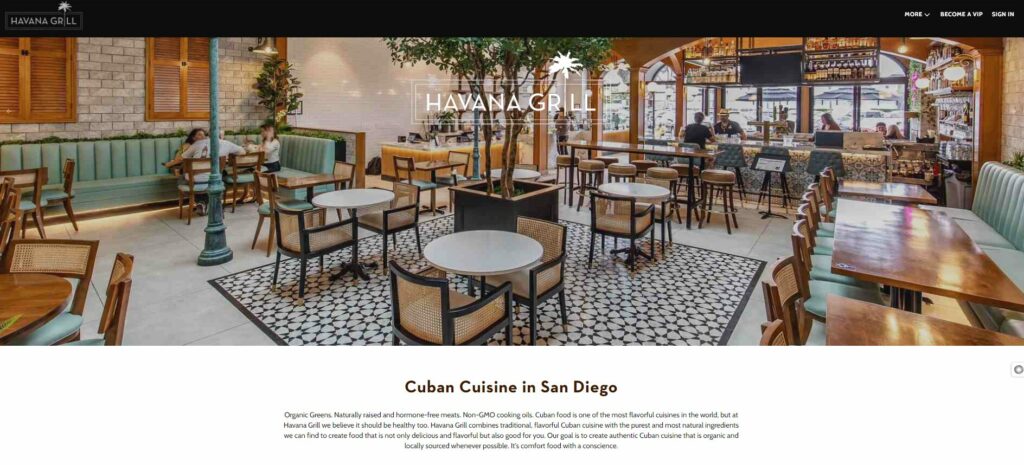 Screenshot of previous Havana Grill website.