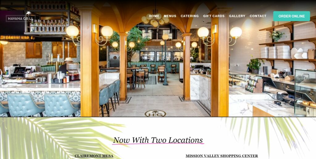 Screenshot of new Havana Grill website