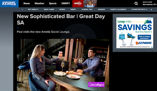 Screenshot for press article from Kens 5 for Amelia Social Lounge.